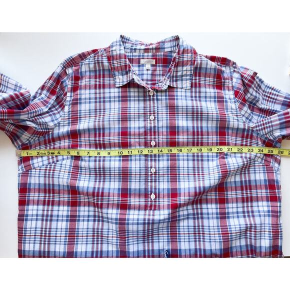 Talbots Woman 2X Red Blue Plaid Button Up Shirt Rolled Sleeve Summer Lightweight - Picture 8 of 9